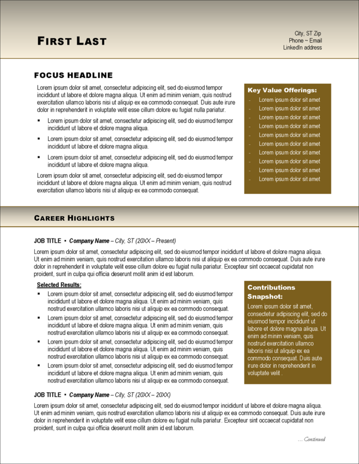 Pure Gold Resume Template Page 1