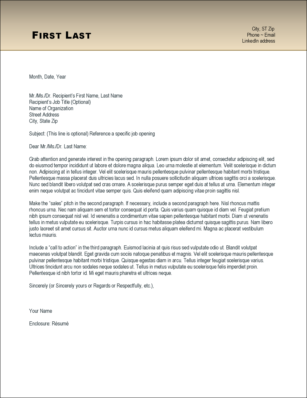 Pure Gold Cover Letter Template