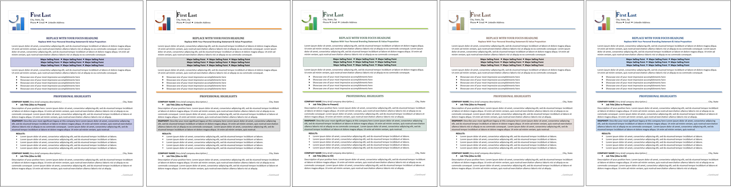 Career Booster Flexible & Easy-to-Use Accomplishments-Focused Resume Template Color Choices