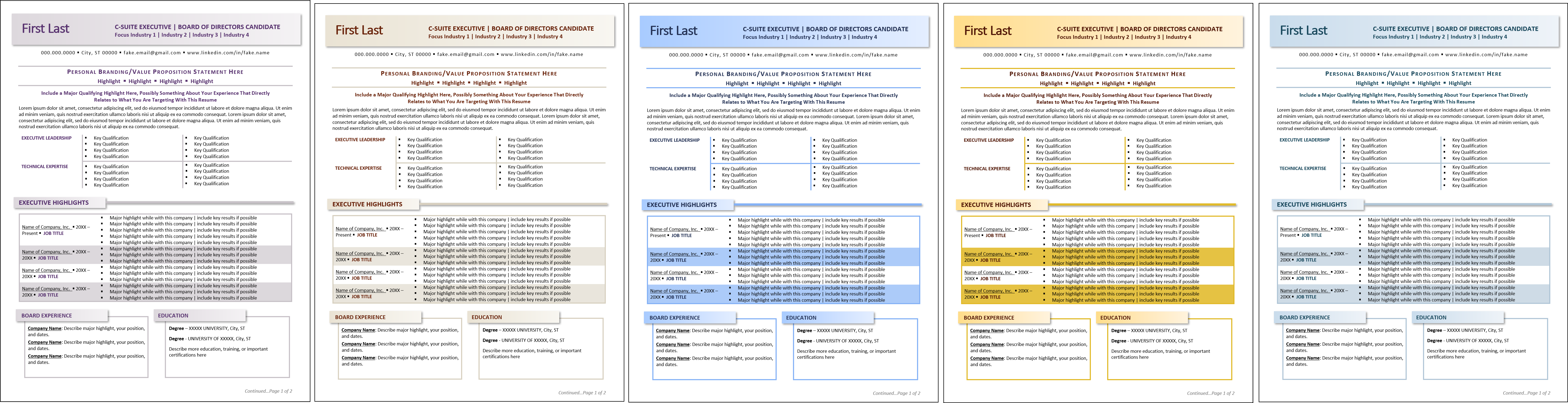 Boardscape Board Resume Template Color Choices