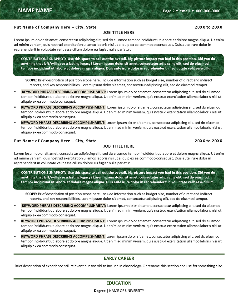 Wall Street Resume Template Page 2
