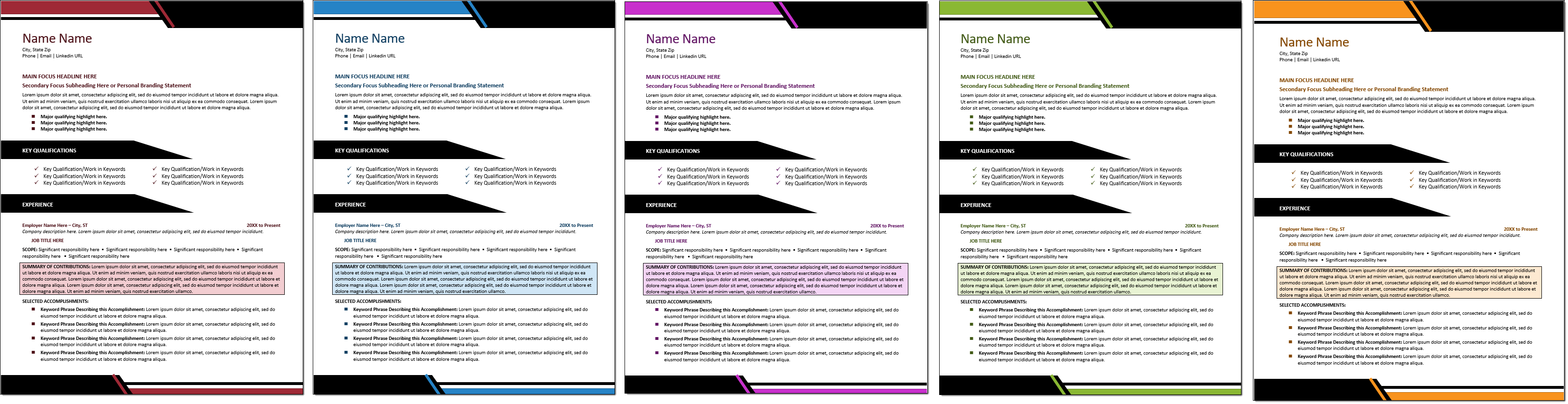 Power Play Resume Template Color Choices