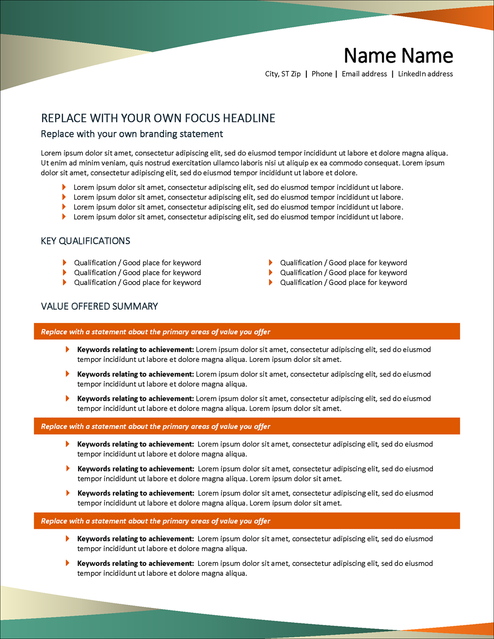Pivot Resume Template Page 1