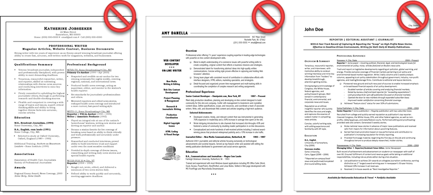 Examples of some complex tables in resumes that are not ATS compatible
