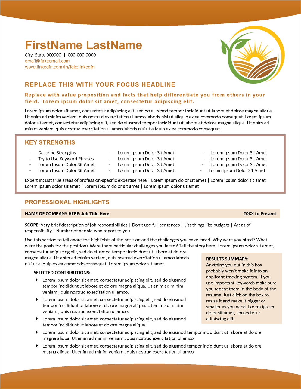 Agricultural Industry Resume Template Page 1