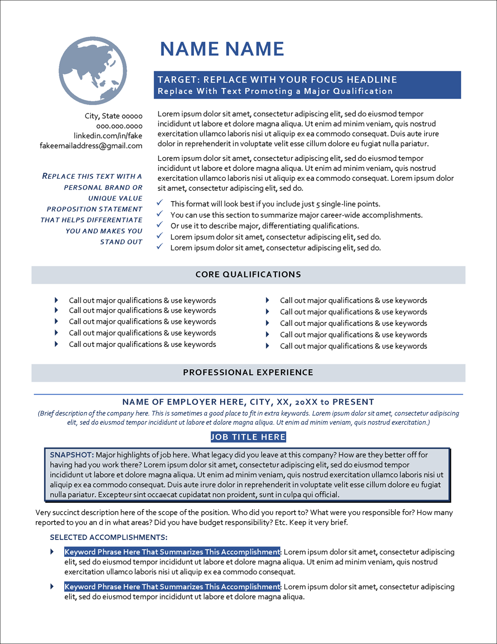 Business Resume Template Page 1