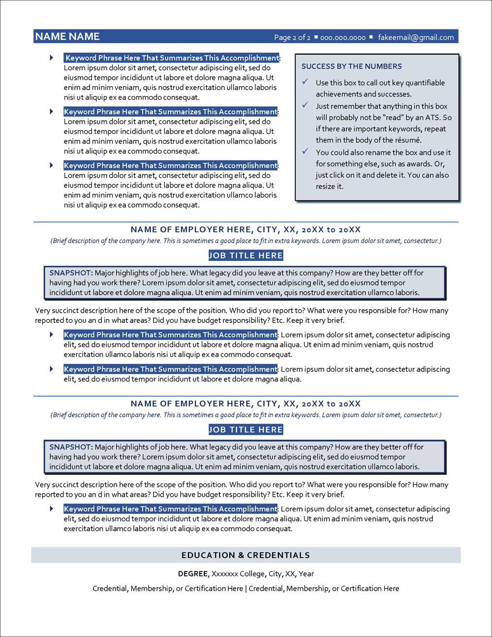 Business Resume Template Page 2