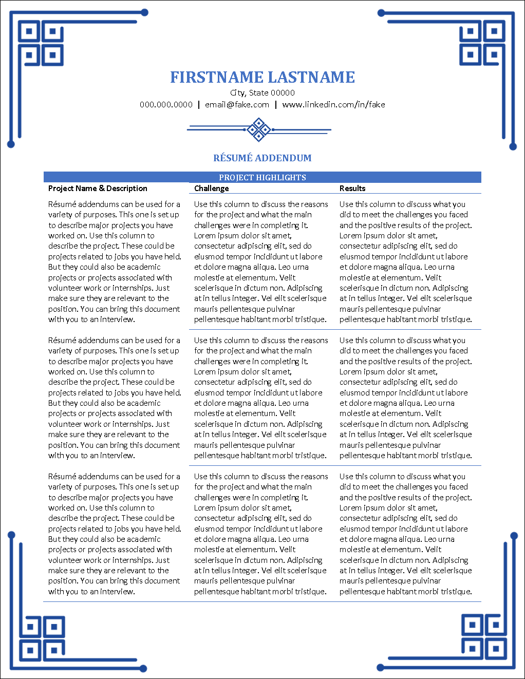 Executive Assistant Resume Addendum Template