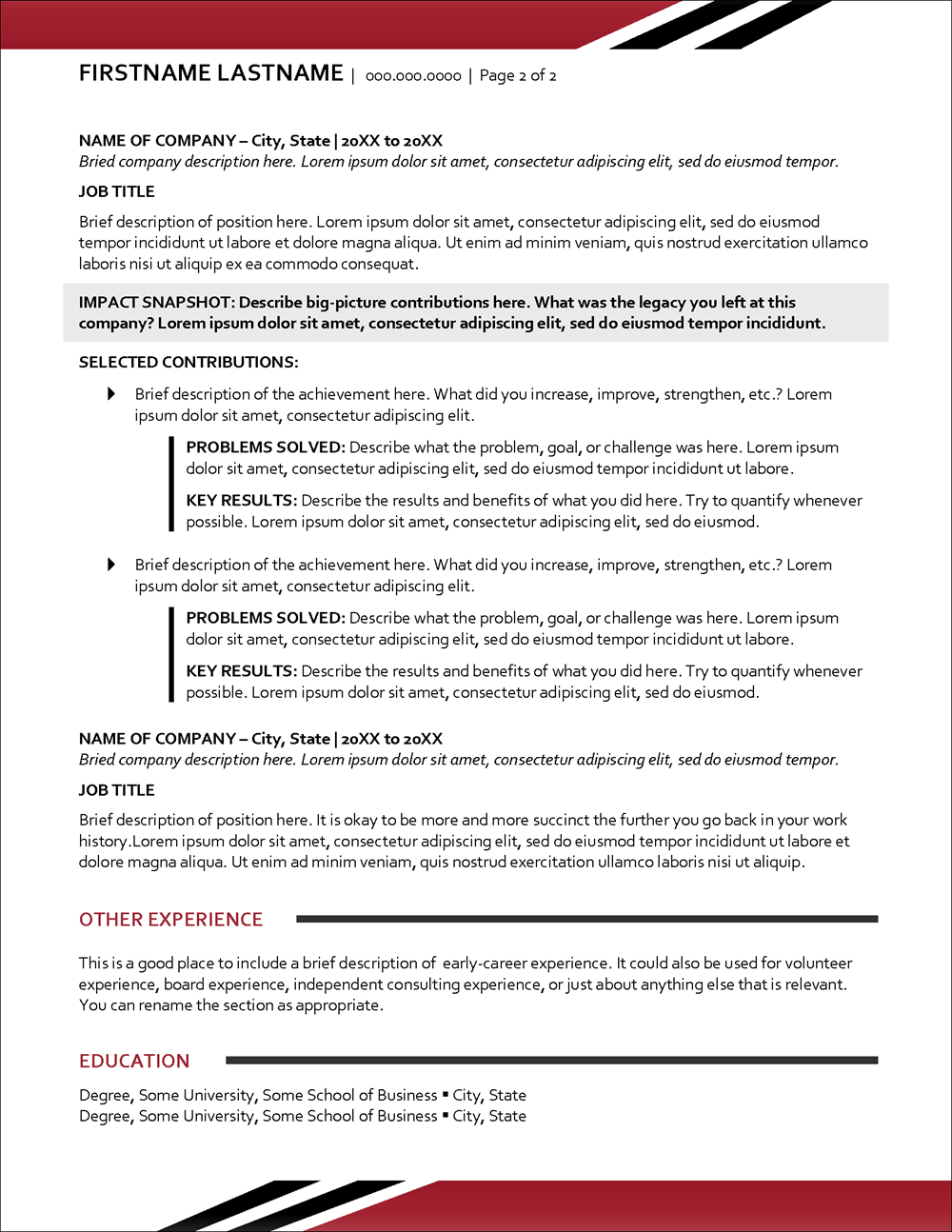 Bold Solutions Modern Executive Resume Template Page 2