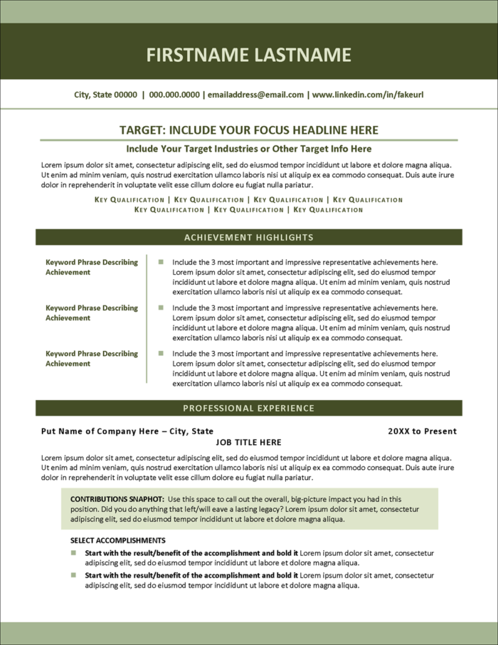 Resume Template for MS Word Page 1