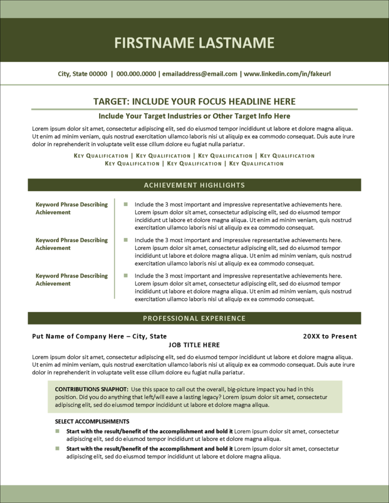 Resume Template for MS Word Page 1