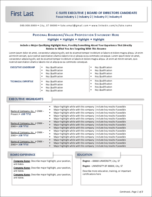 Boardscape Board Resume Template Page 1