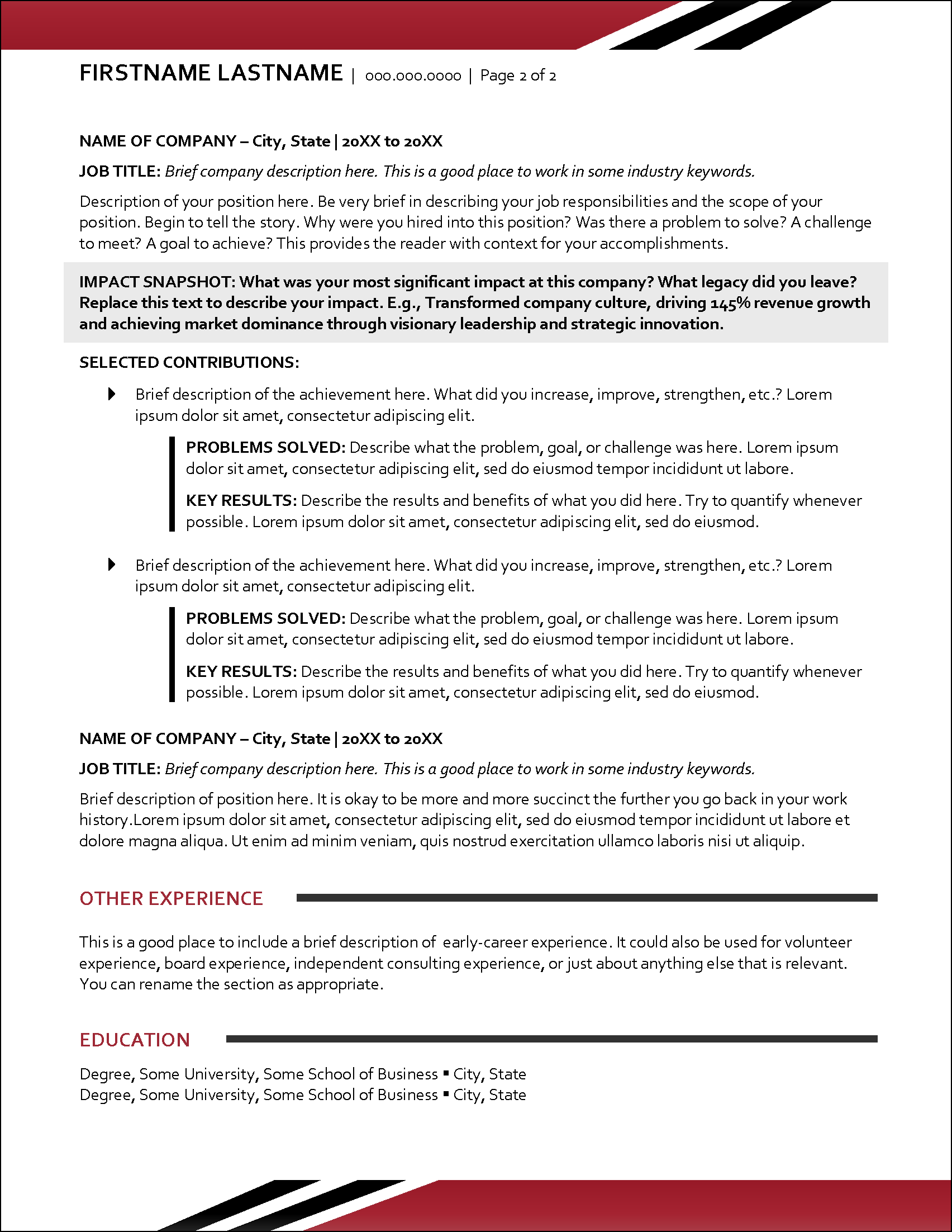 Bold Solutions Resume Page 2