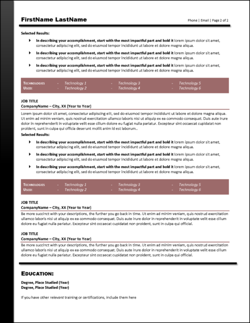 Technical Resume Template Page 2
