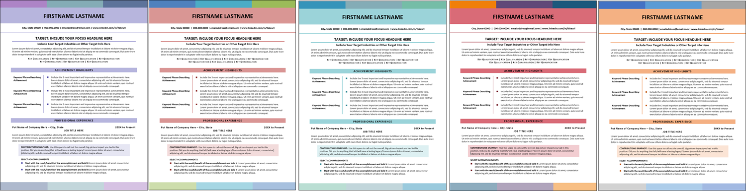 Bright Ambitions Contemporary Resume Template Color Choices 1