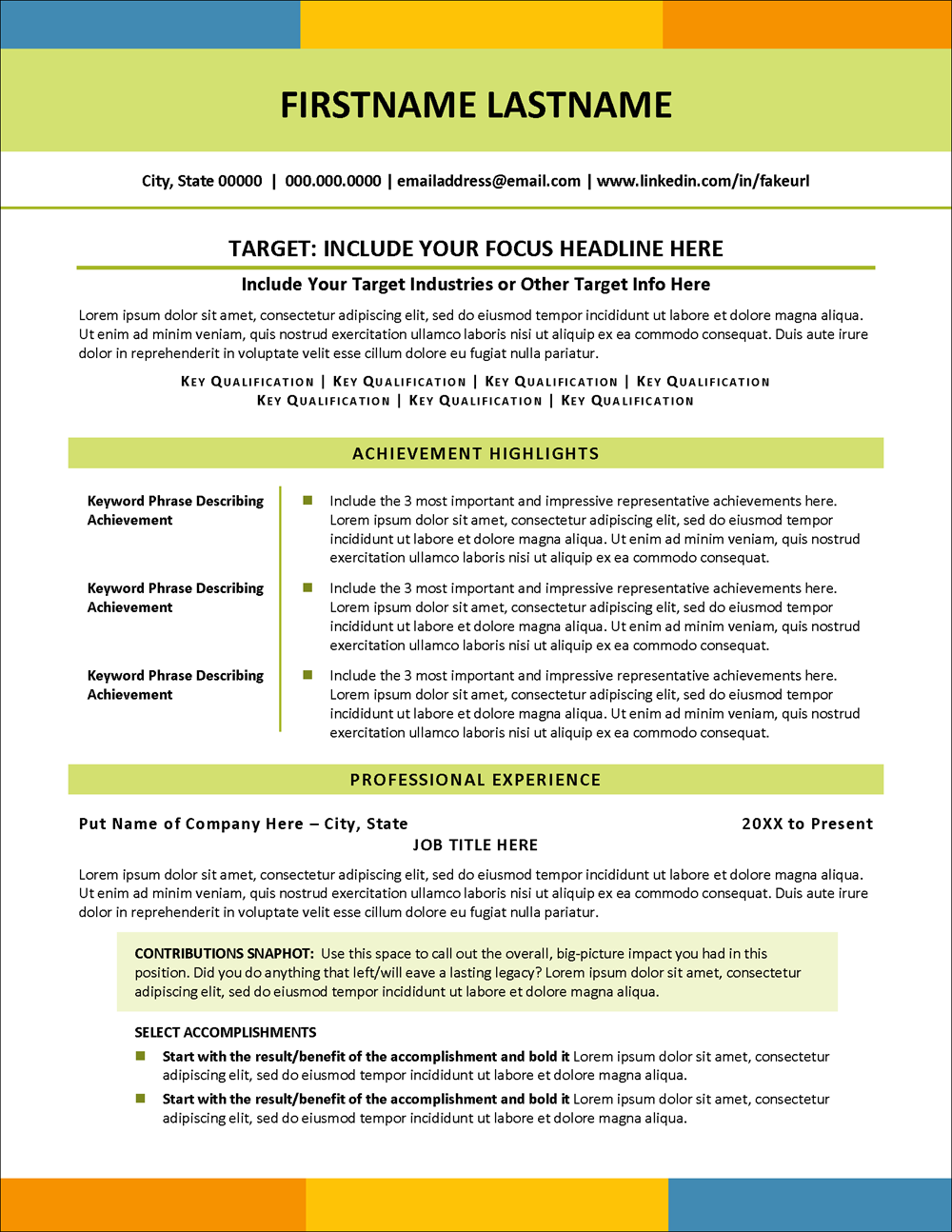 Bright Ambitions Contemporary Resume Template Page 1