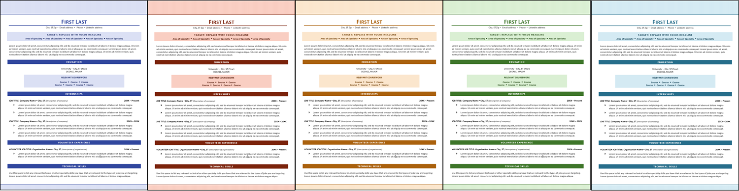 Career Launcher Resume Template Color Options