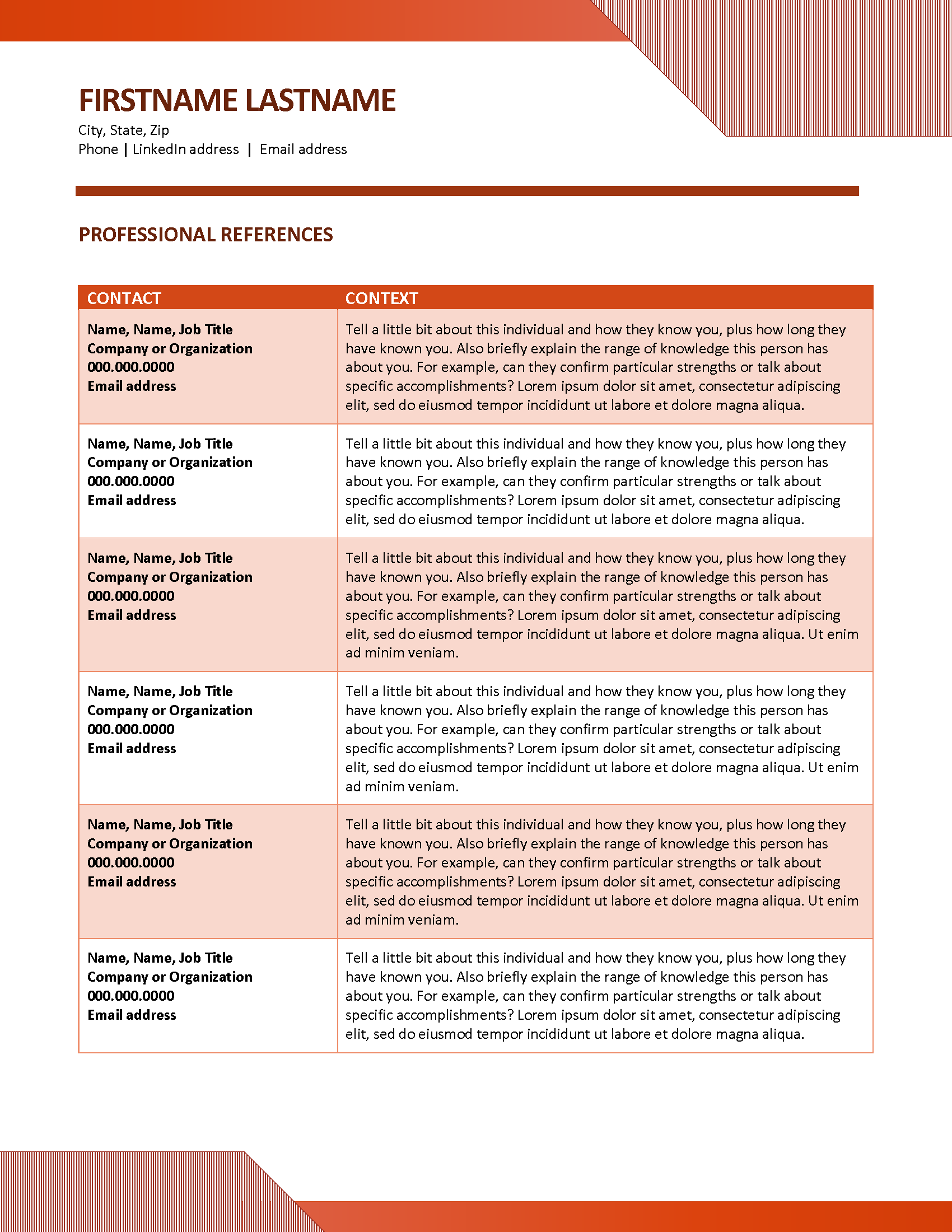 Career Optics References Template