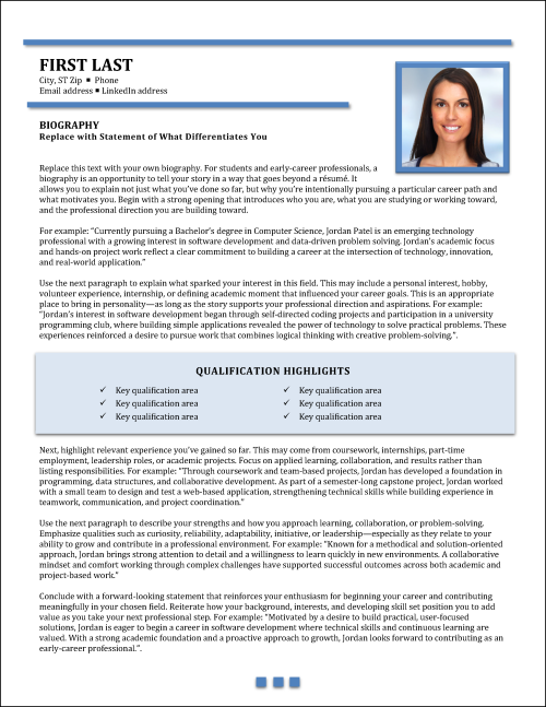 Career Propellant Biography Template