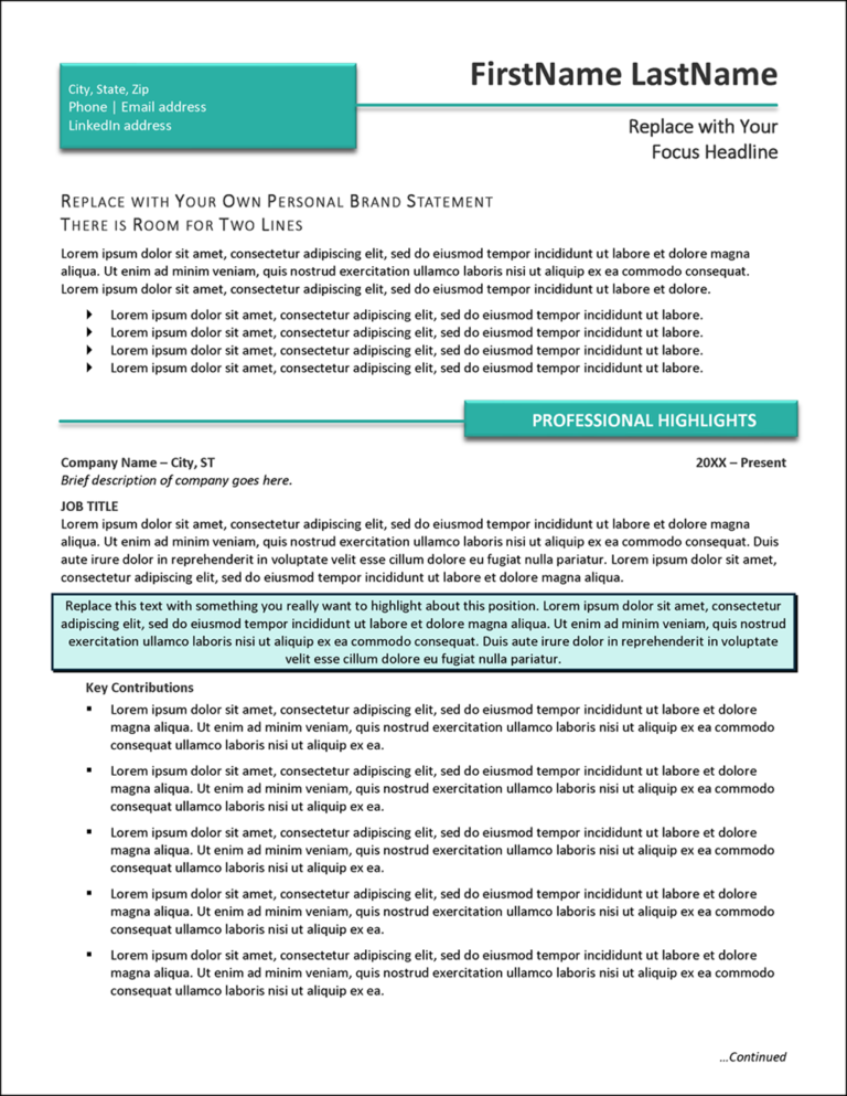 Easy-To-Use Resume Template Page 1
