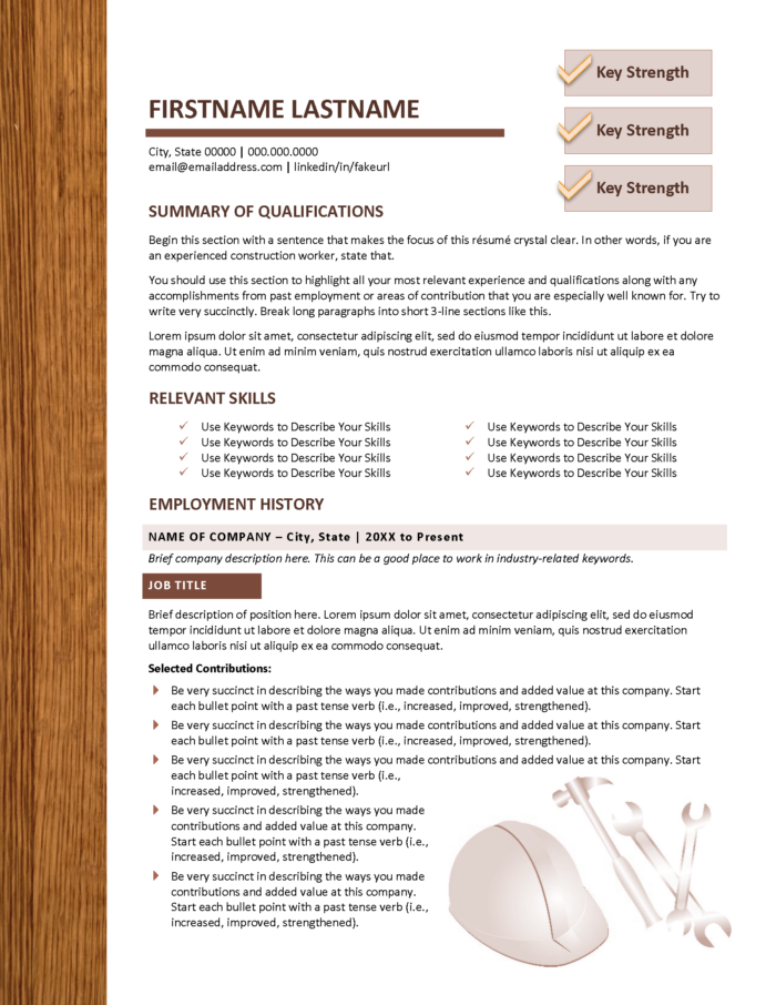 Resume Template for Construction Page 1