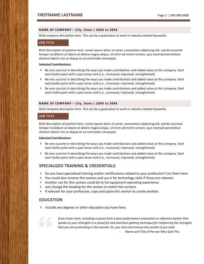 Resume Template for Construction Page 2