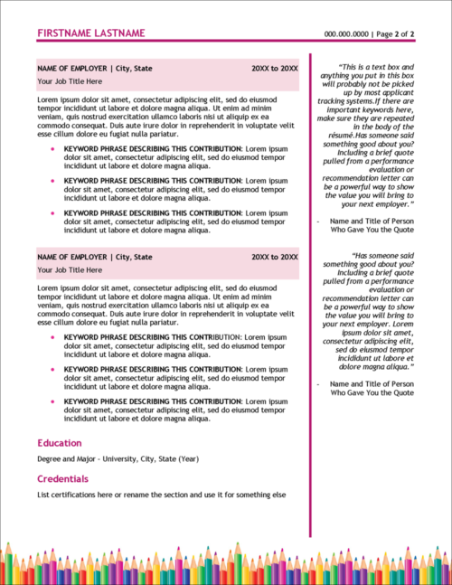 Early Childhood Education Edge Resume Template Page 2