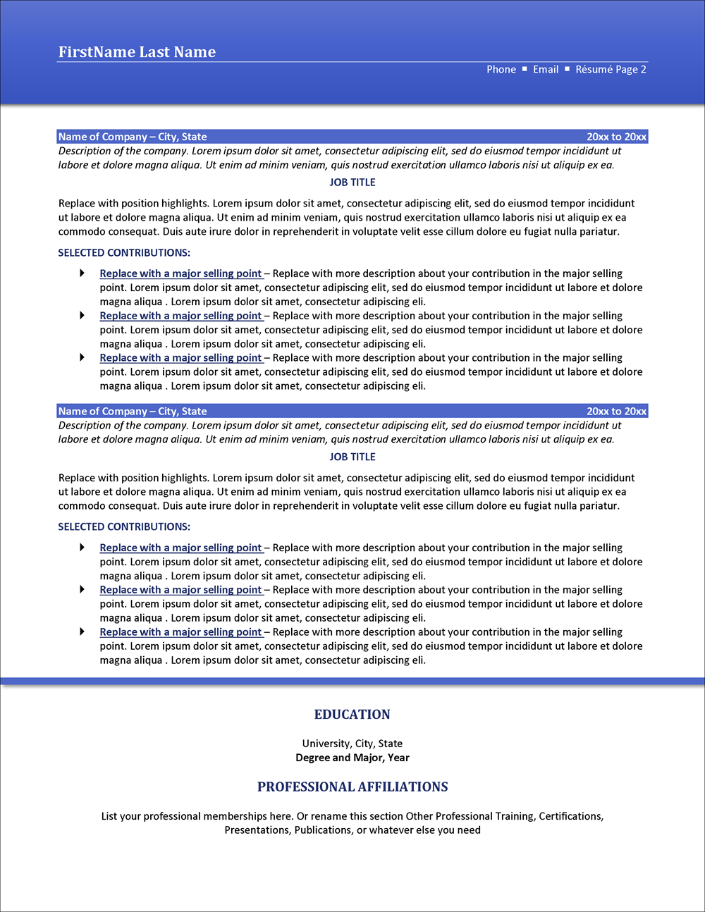 Flawless Unique-Format Resume Template Page 2