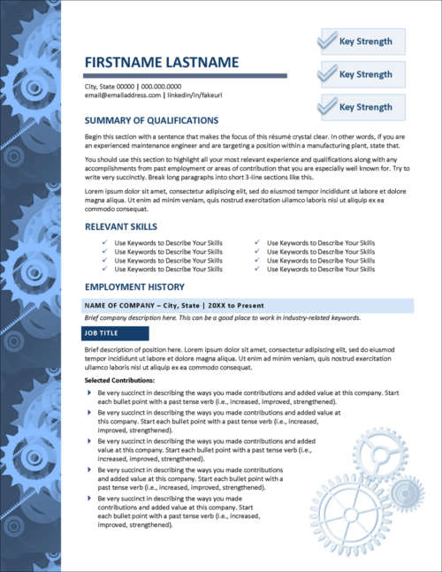 Resume Template for Manufacturing Page 1