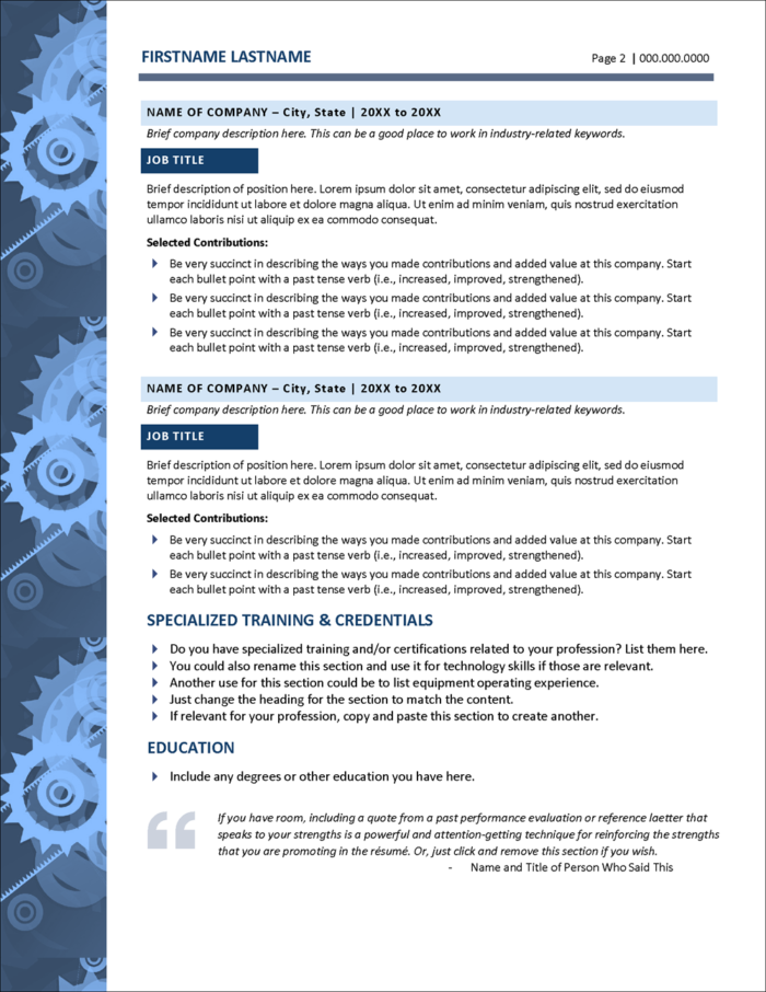 Resume Template for Manufacturing Page 2