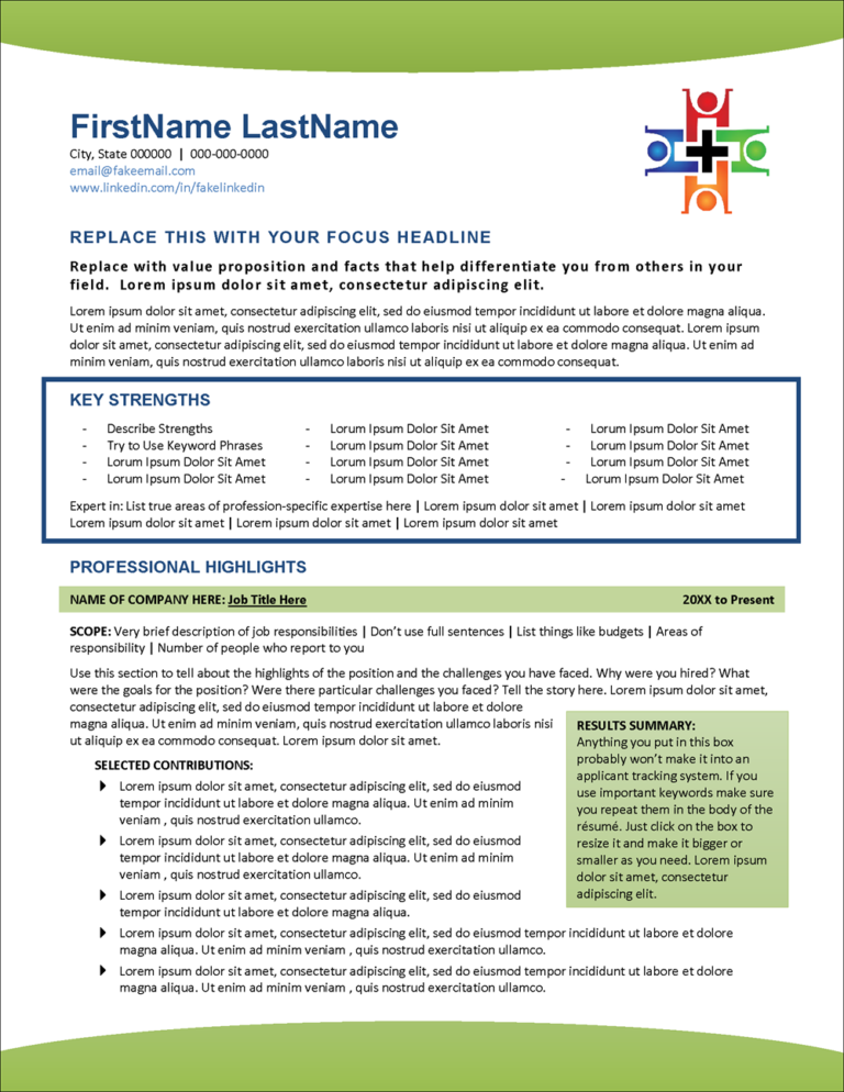 Healthcare Industry Resume Template Page 1