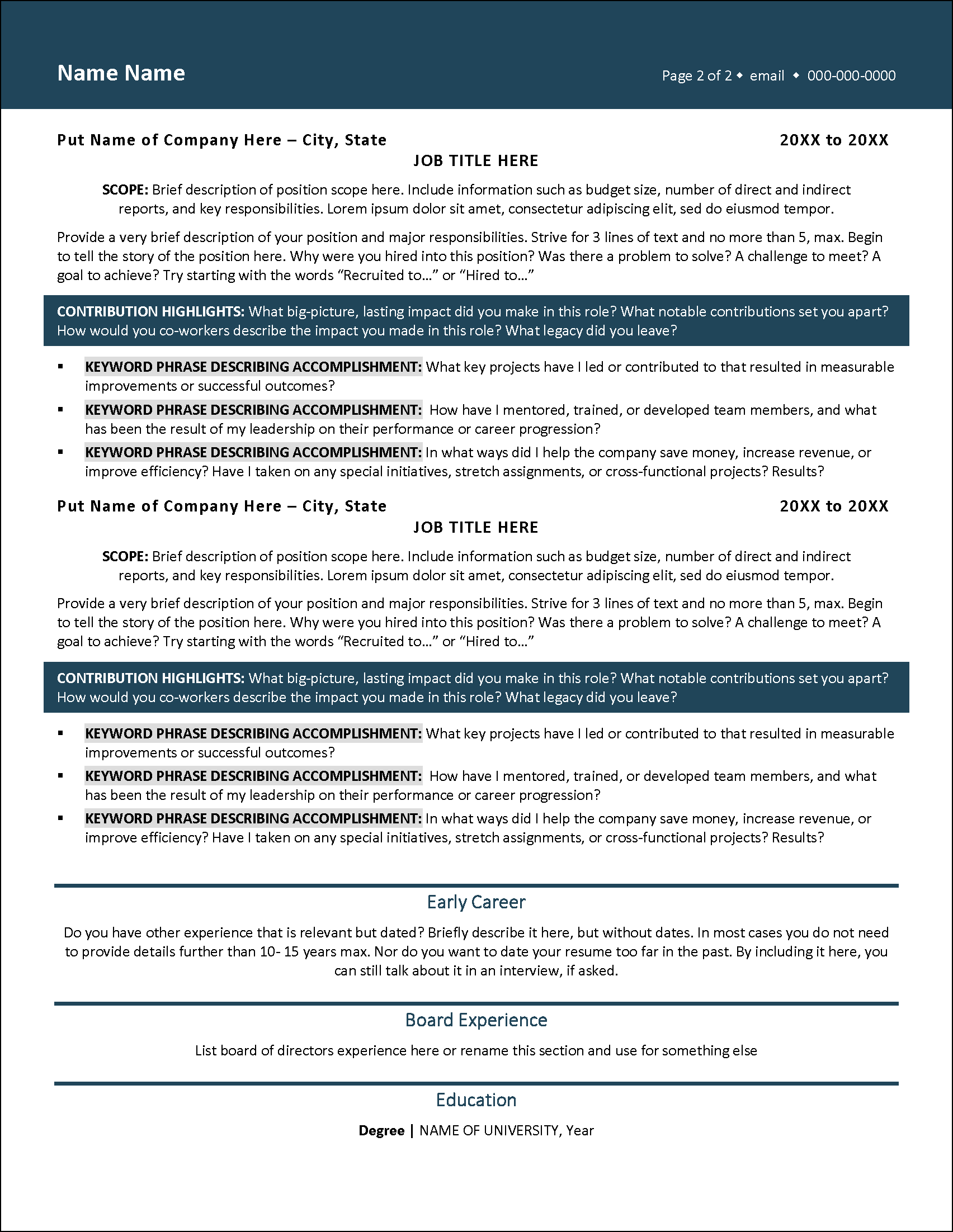 Phoenix Resume Template Page 2