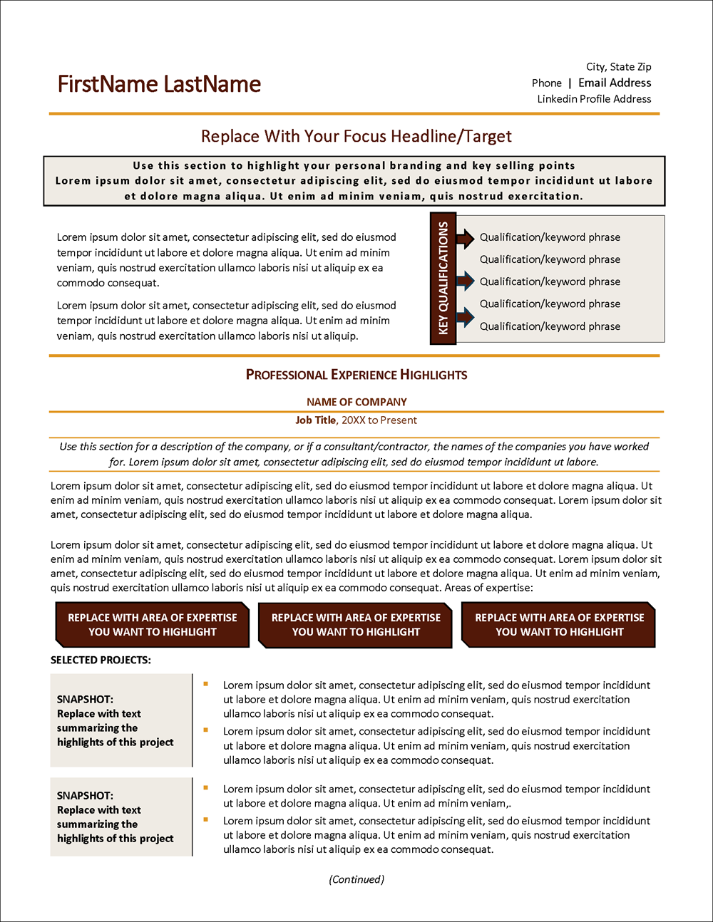 Project Manager Resume Template Page 1