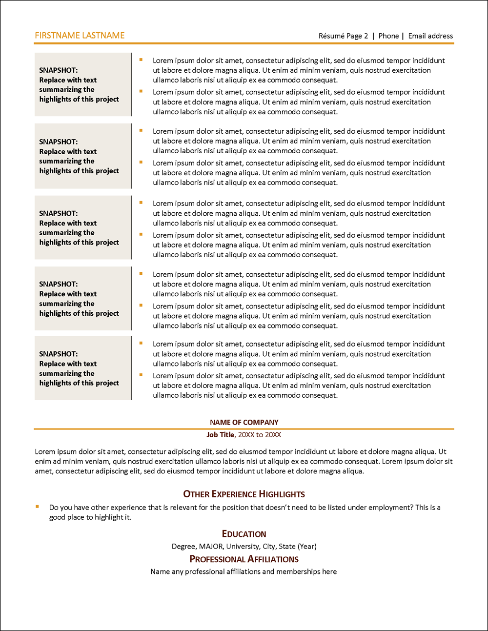 Project Manager Resume Template Page 2