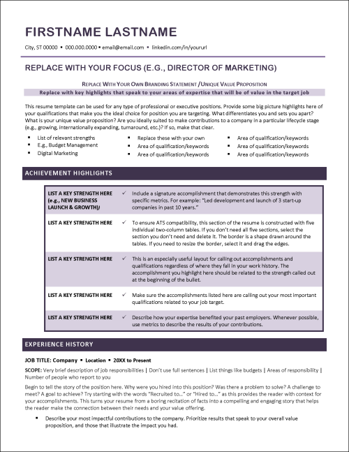 Purple Haze GP Resume Template Page 1
