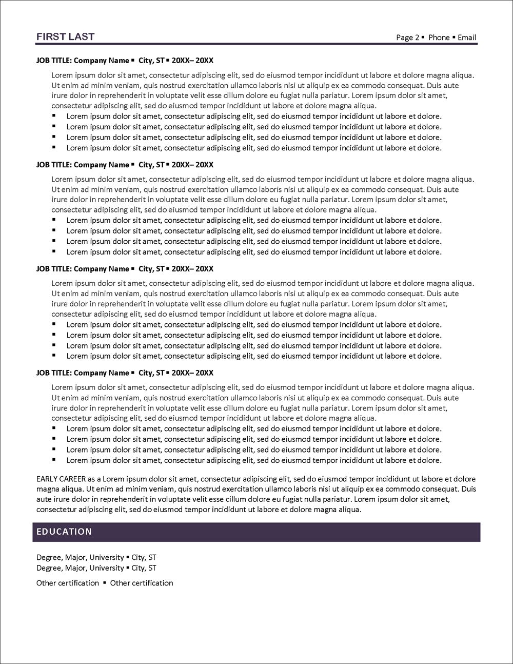 Purple Haze Resume Template Page 2