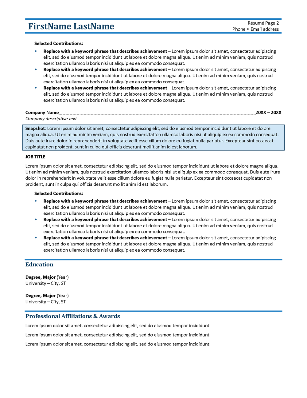 Simple Resume Template Page 2