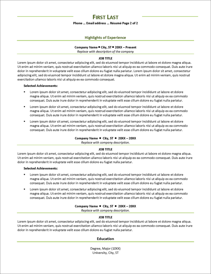Career Change Resume Page Template Page 2