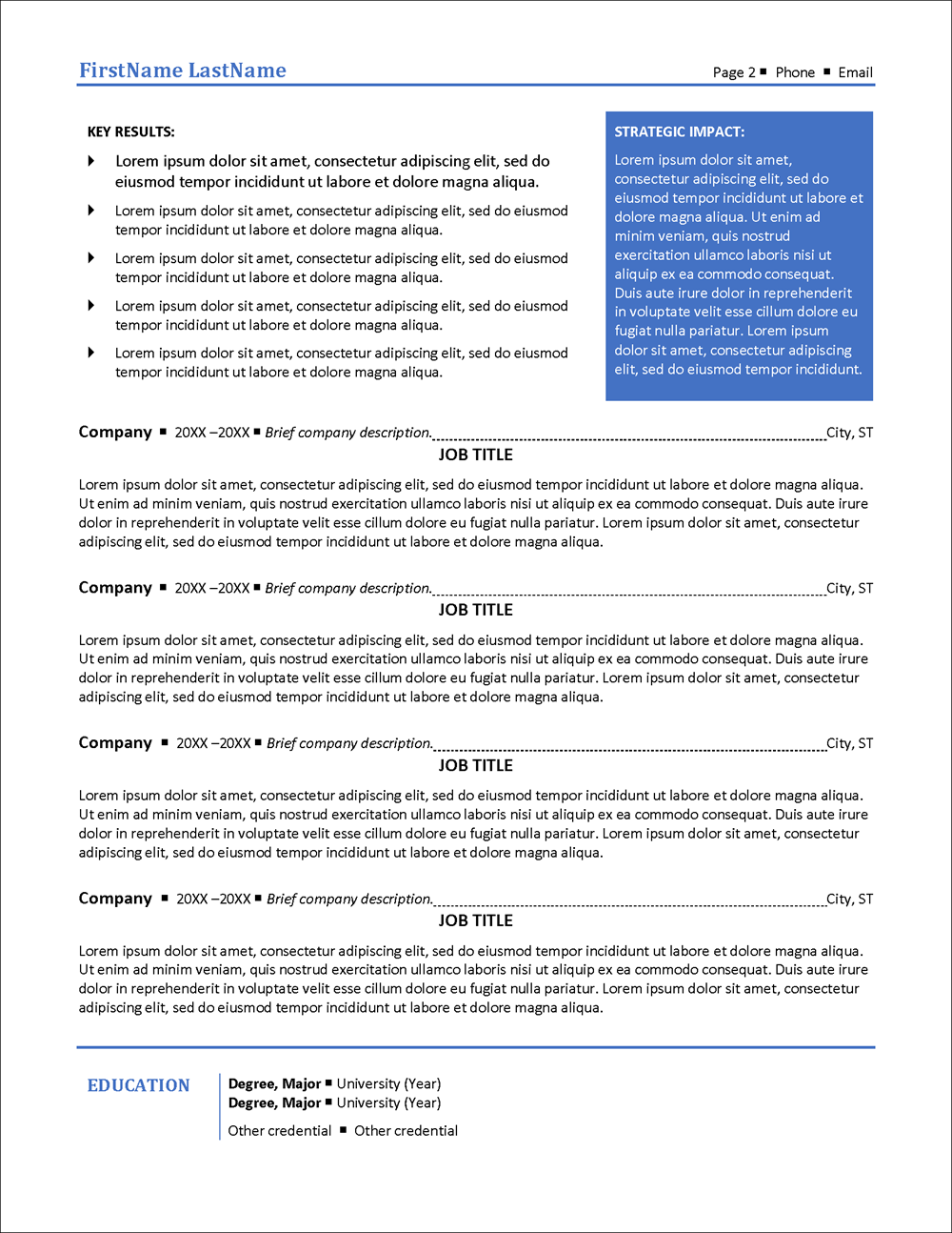 Upward Bound Combination Format Resume Template Page 2