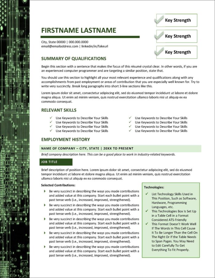 Resume Template for IT and Other Computer Jobs Page 1