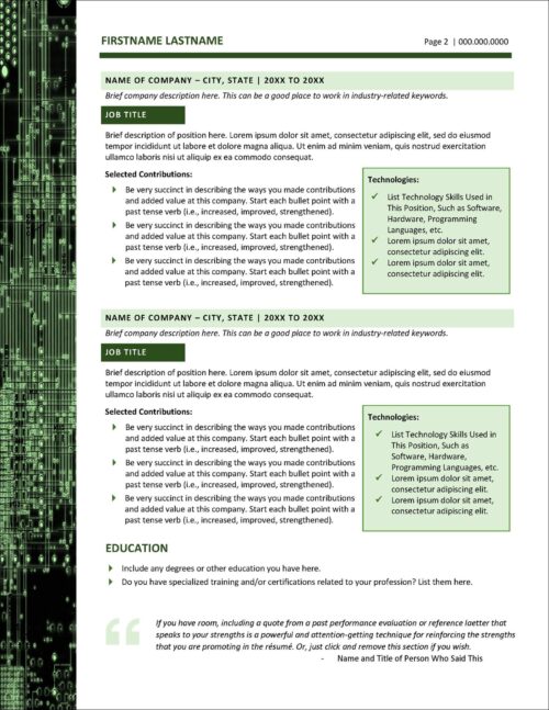 Resume Template for IT and Other Computer Jobs Page 2