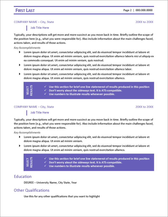 Rising Star Results-Focused Resume Template Page 2