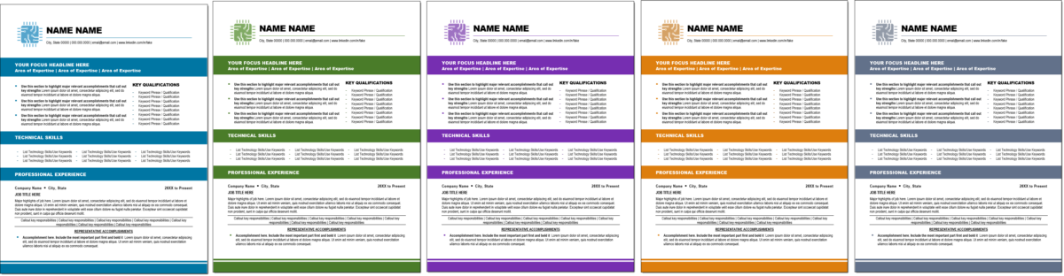 Technical Pursuits IT Resume Template Color Options