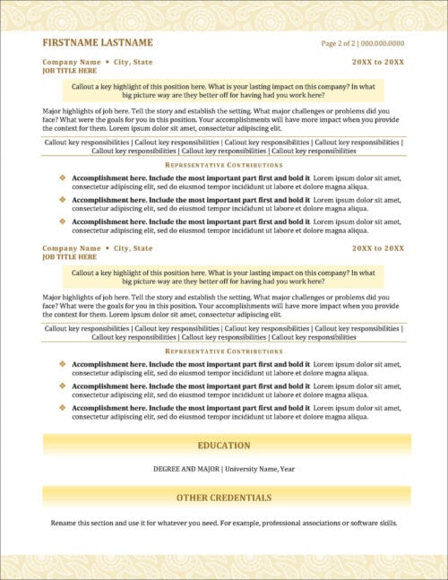 Traditional Resume Template Page 2