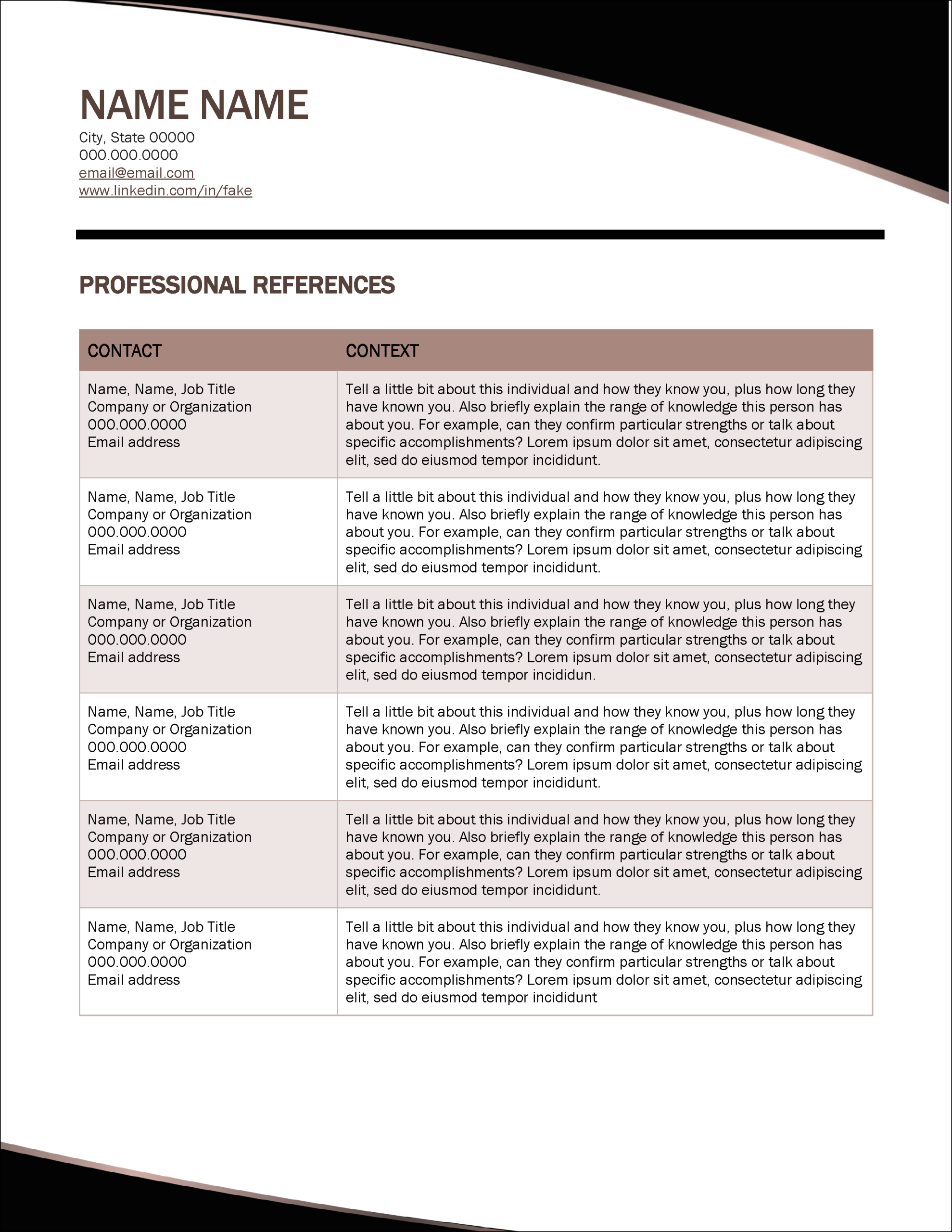 Trailblazer Job References Template