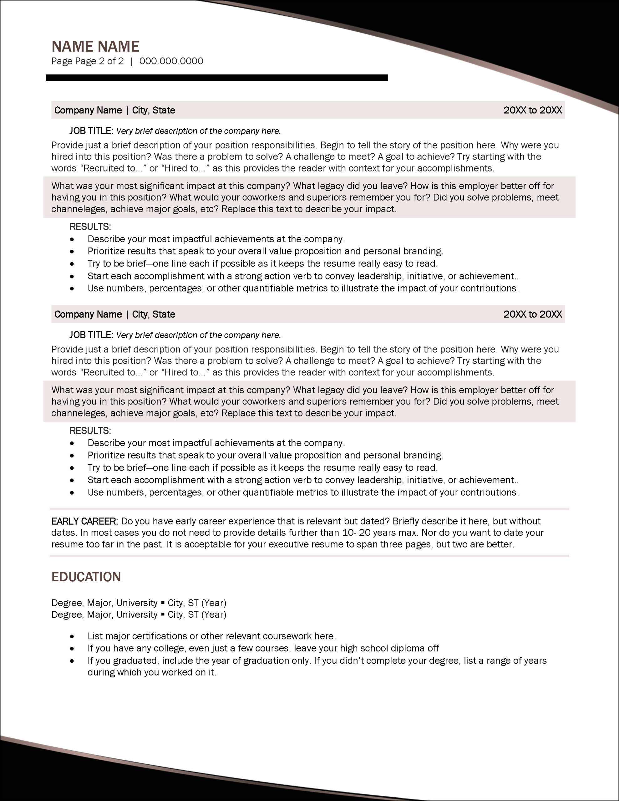 Trailblazer Resume Template Page 2