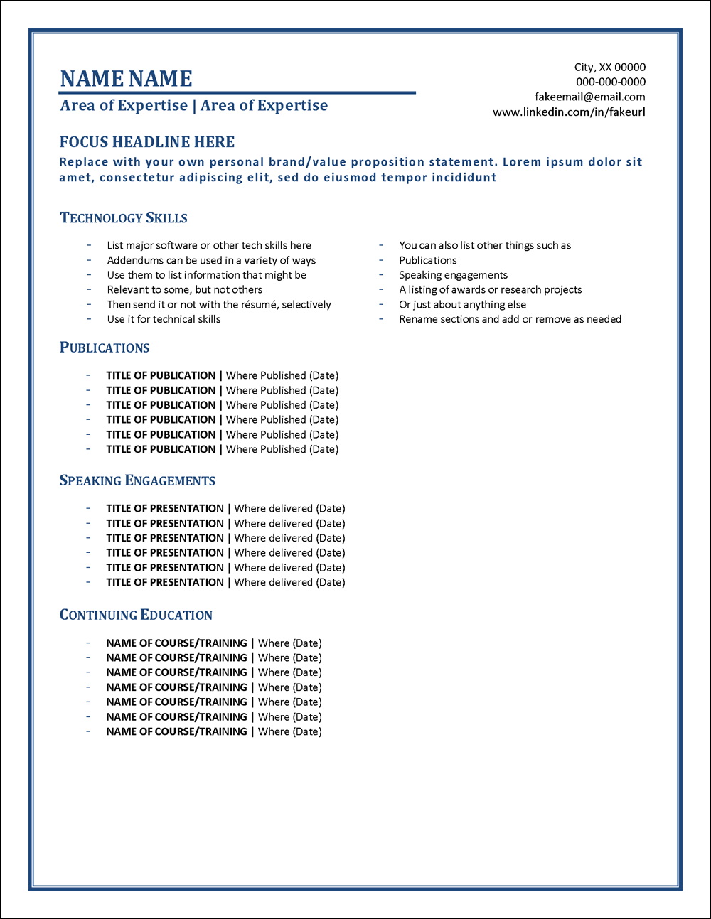 Trendsetter Consulting Resume Addendum Template