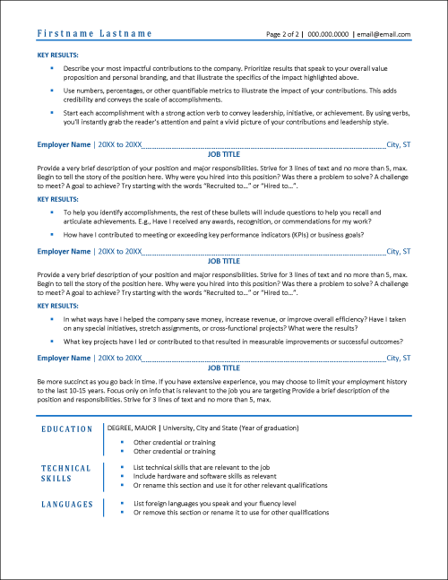 Upward Bound Resume Template Page 2