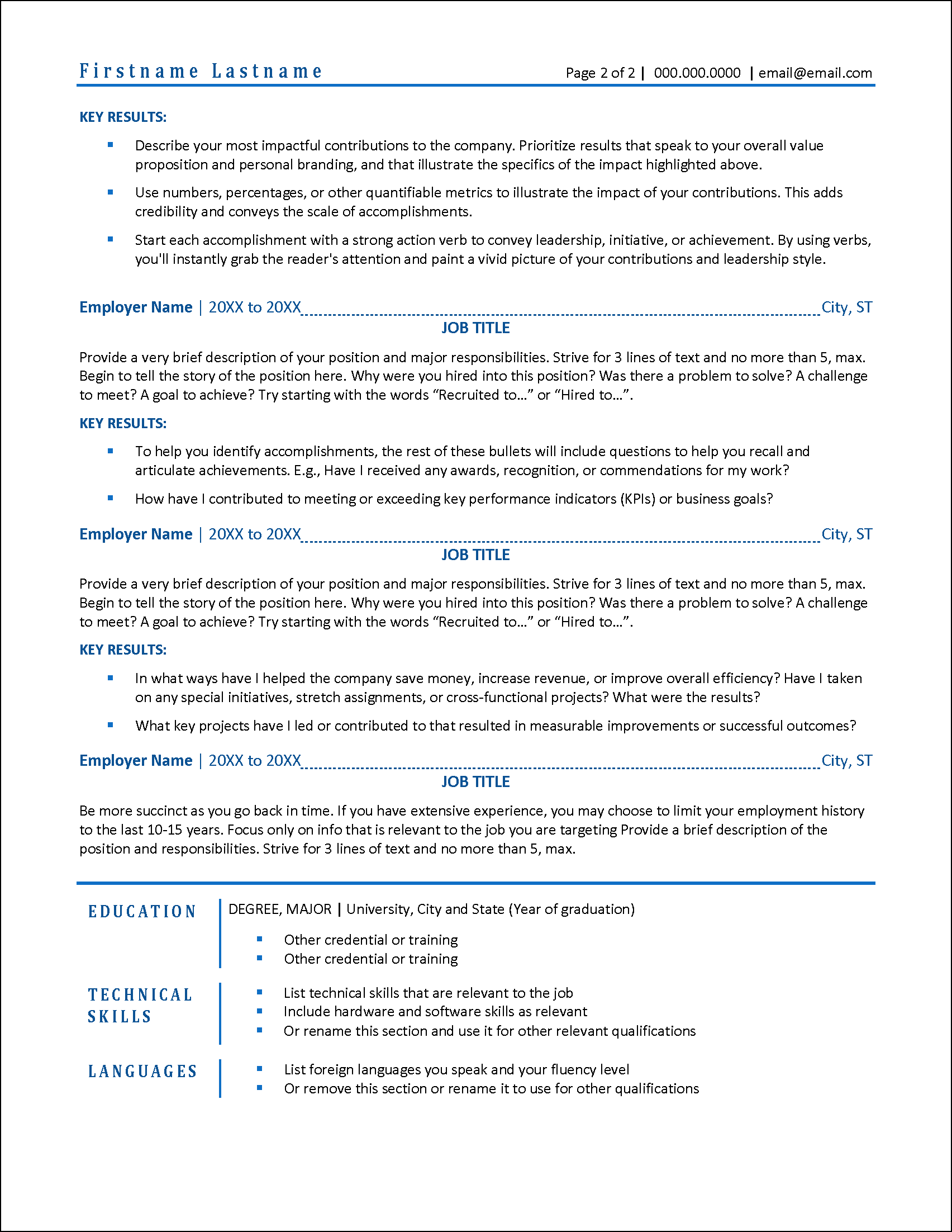 Upward Bound Resume Template Page 2
