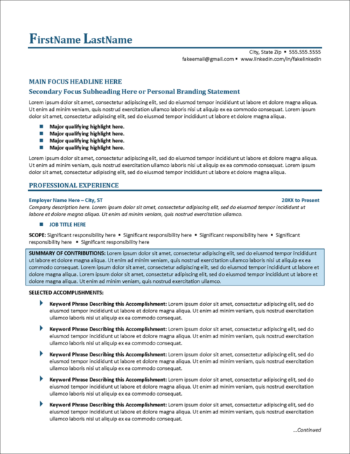 Visionary Works Conservative Resume Template Page 1